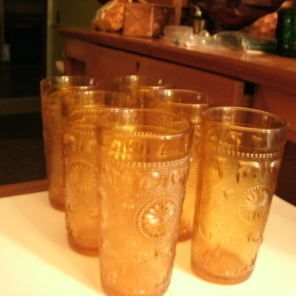 tiara ??? Accents Vintage Amber Glass Drinking Glasses Set Of 6